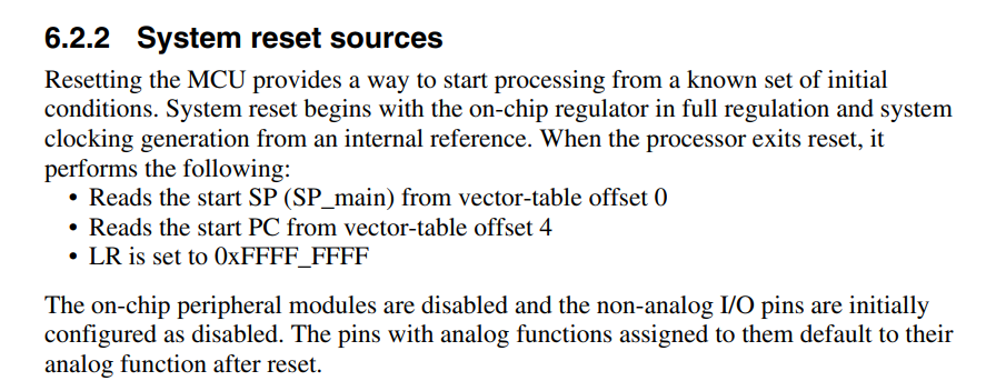 K64F system reset sequence